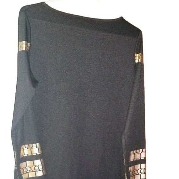 Black Midi Dress with Gold Decorative Design | Size XL | Stretch Fabric - Picture 8 of 15
